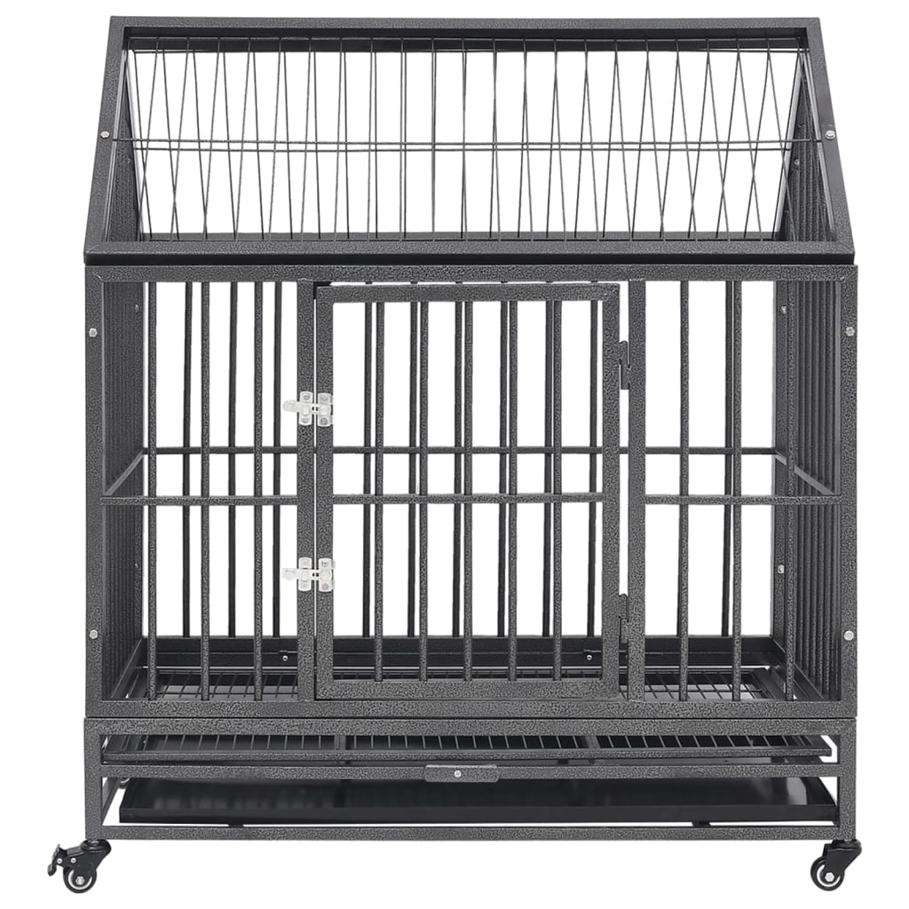 Cage pour chien avec roues et toit Acier 92x62x106 cm