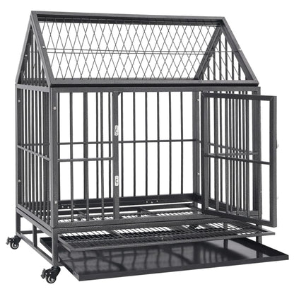 Cage pour chien avec roues et toit Acier 92x62x106 cm