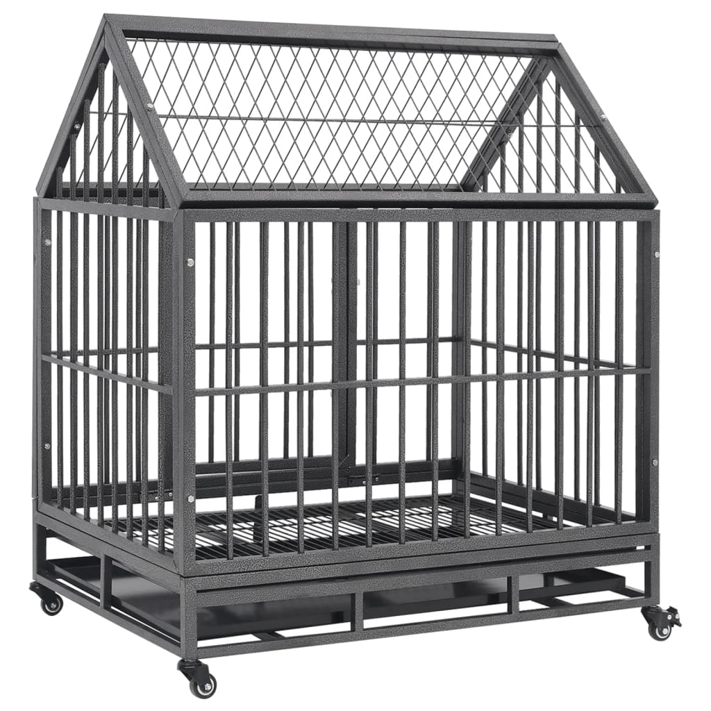 Cage pour chien avec roues et toit Acier 92x62x106 cm