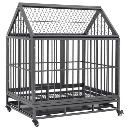 Cage pour chien avec roues et toit Acier 92x62x106 cm