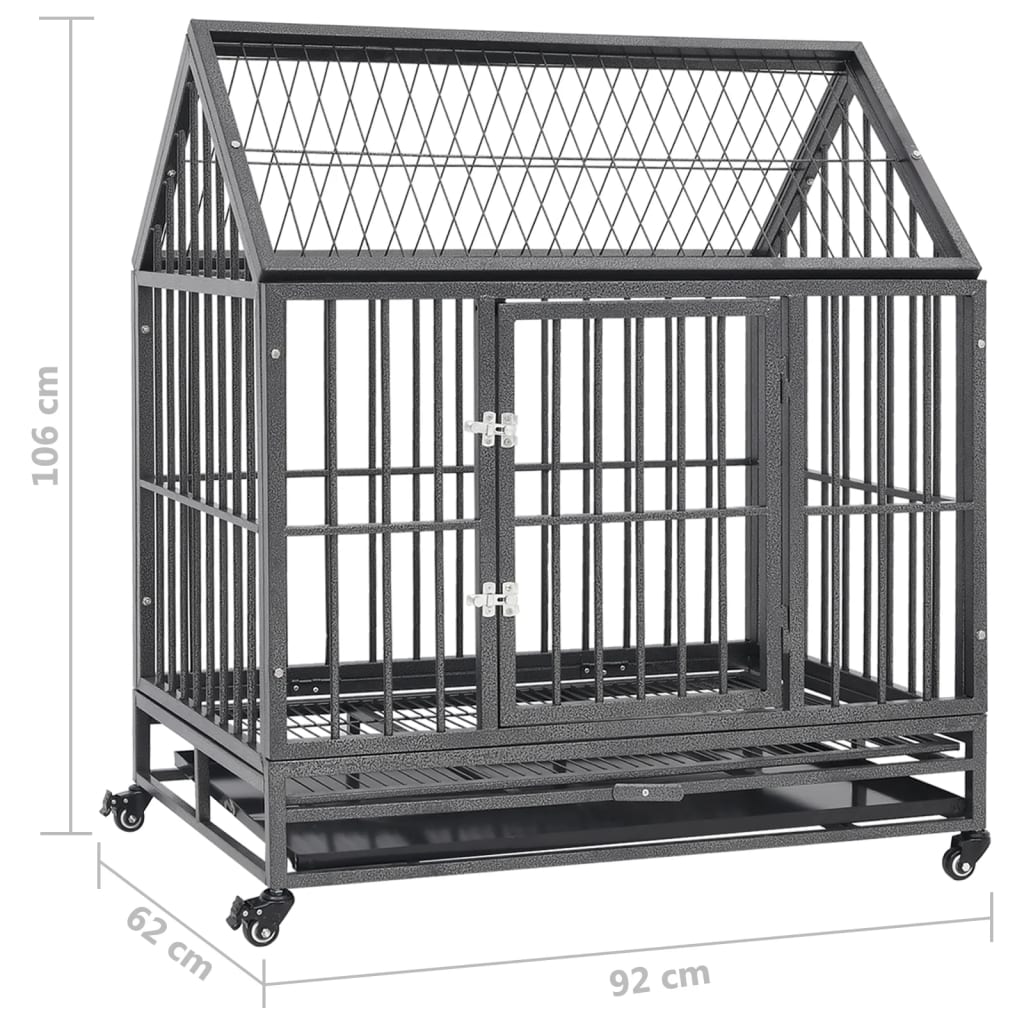 Cage pour chien avec roues et toit Acier 92x62x106 cm