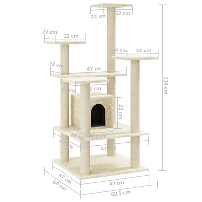 Arbre à chat avec griffoirs en sisal Crème 110 cm