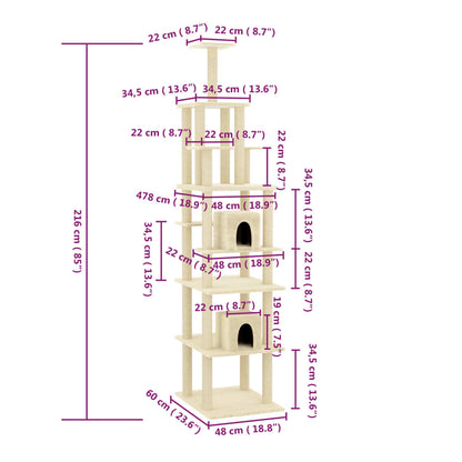 Arbre à chat avec griffoirs en sisal Crème 216 cm