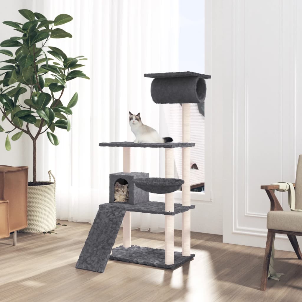 Arbre à chat avec griffoirs en sisal Gris foncé 131 cm