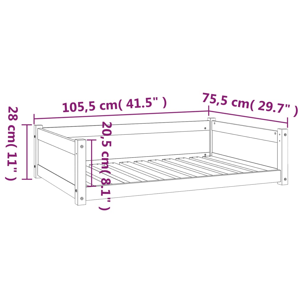 Lit pour chien 105,5x75,5x28 cm Bois de pin solide