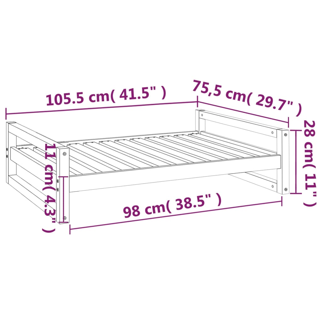 Lit pour chien 105,5x75,5x28 cm Bois de pin solide