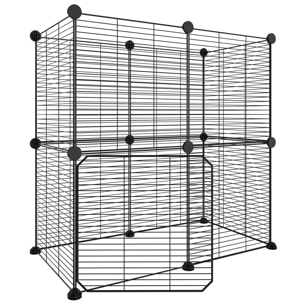 Cage animaux de compagnie à 12 panneaux et porte Noir 35x35 cm