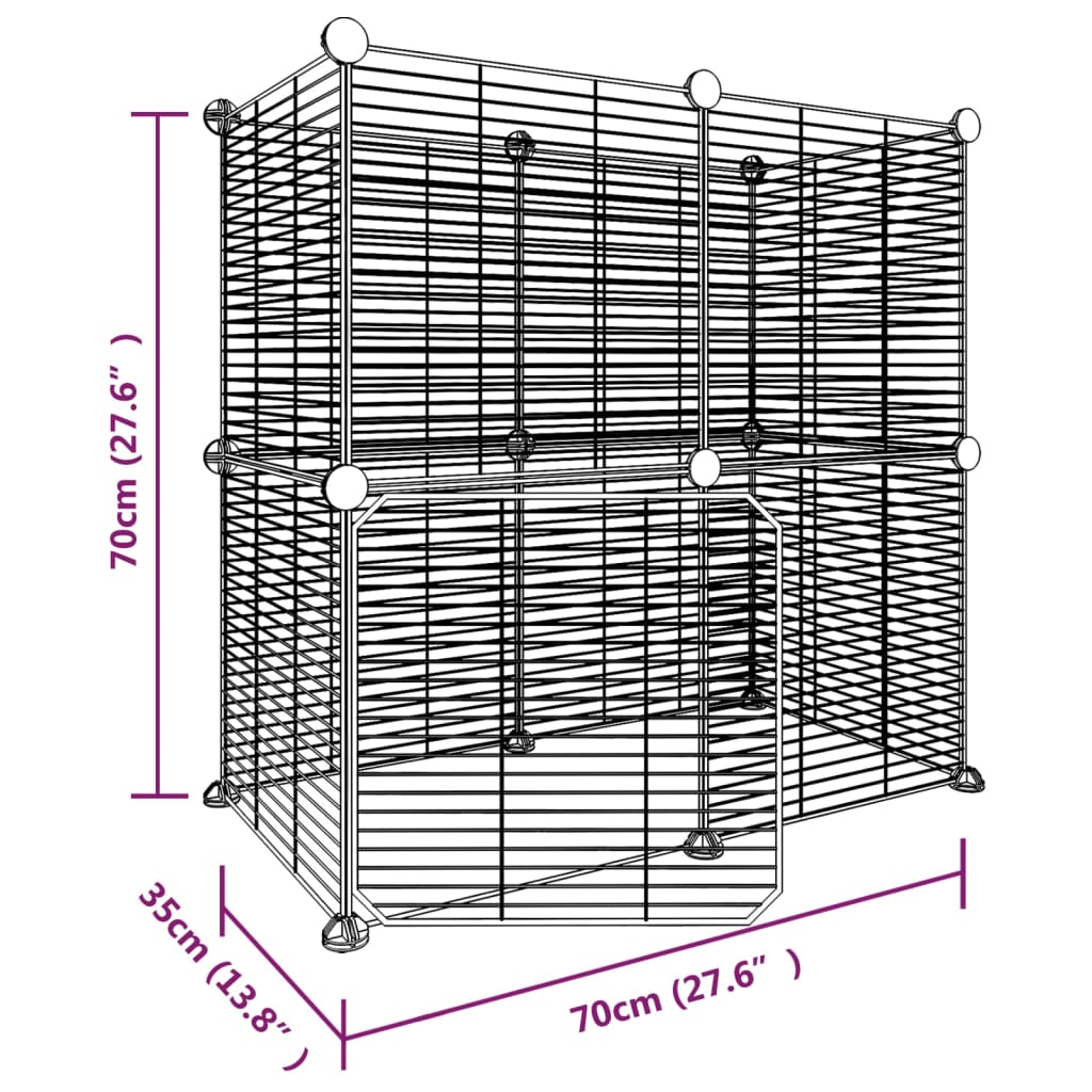 Cage animaux de compagnie à 12 panneaux et porte Noir 35x35 cm