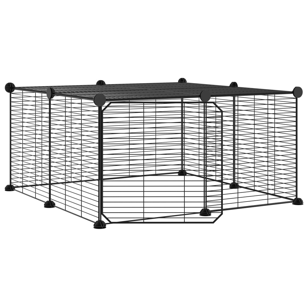 Cage animaux de compagnie à 12 panneaux et porte Noir 35x35 cm