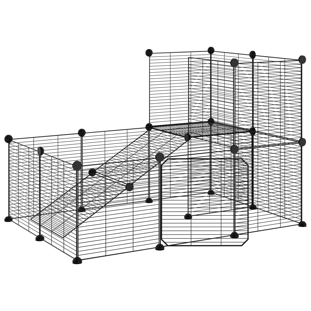 Cage animaux de compagnie à 20 panneaux et porte Noir 35x35 cm