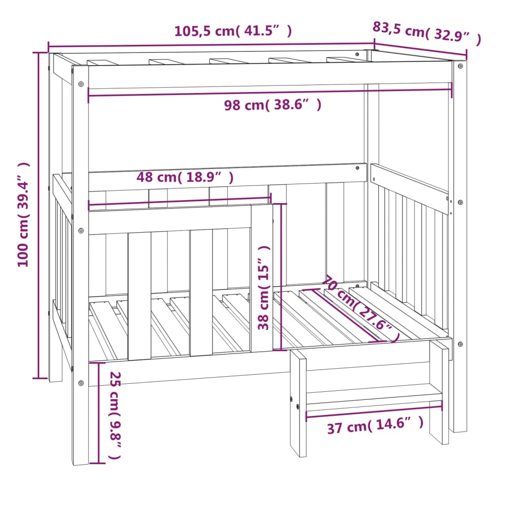 Lit pour chien 105,5x83,5x100 cm Bois de pin solide