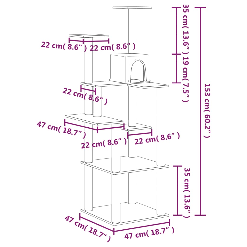 Arbre à chat avec griffoirs en sisal Crème 153 cm