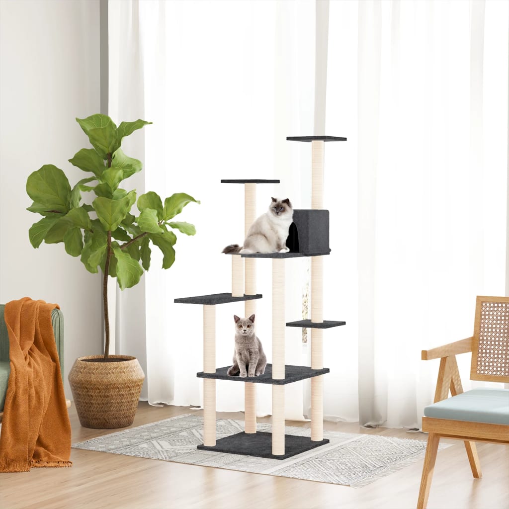 Arbre à chat avec griffoirs en sisal Gris foncé 153 cm