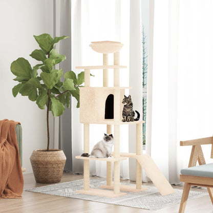 Arbre à chat avec griffoirs en sisal Crème 166 cm