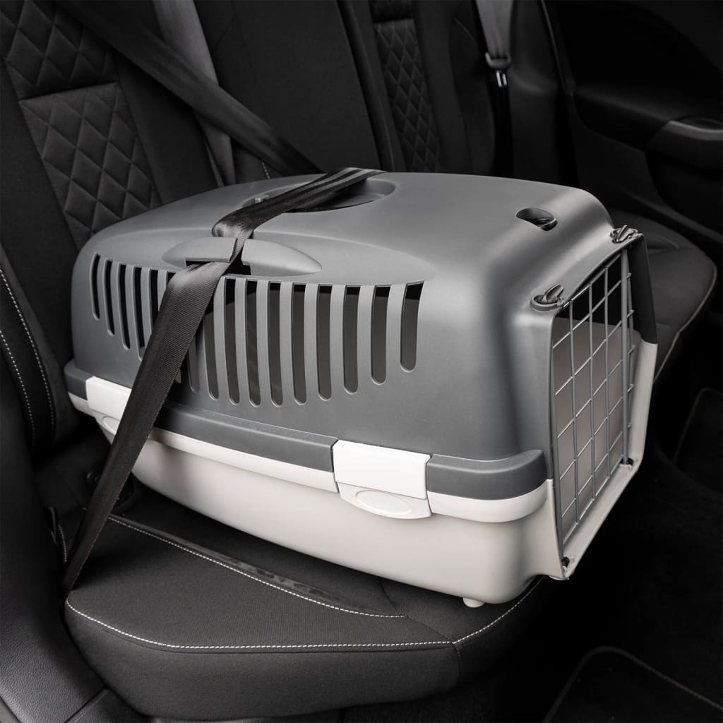 Cage de transport animaux de compagnie gris noir 48x32x31 cm PP