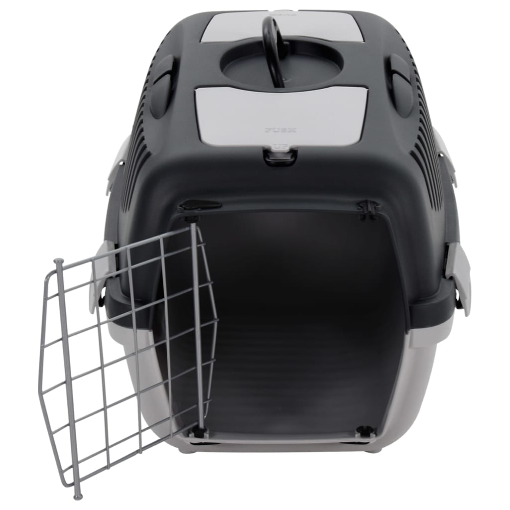 Cage de transport animaux de compagnie gris noir 55x36x35 cm PP