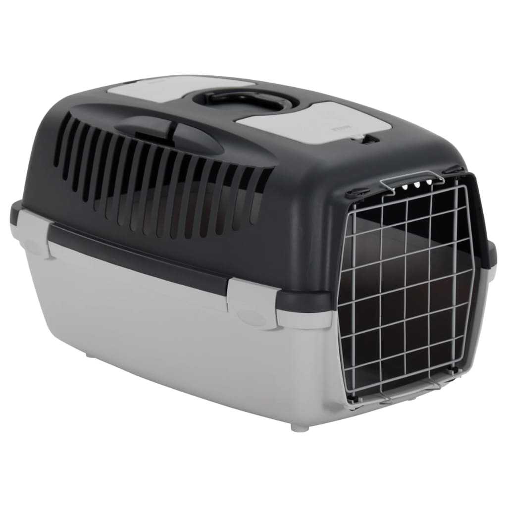 Cage de transport animaux de compagnie gris noir 61x40x38 cm PP