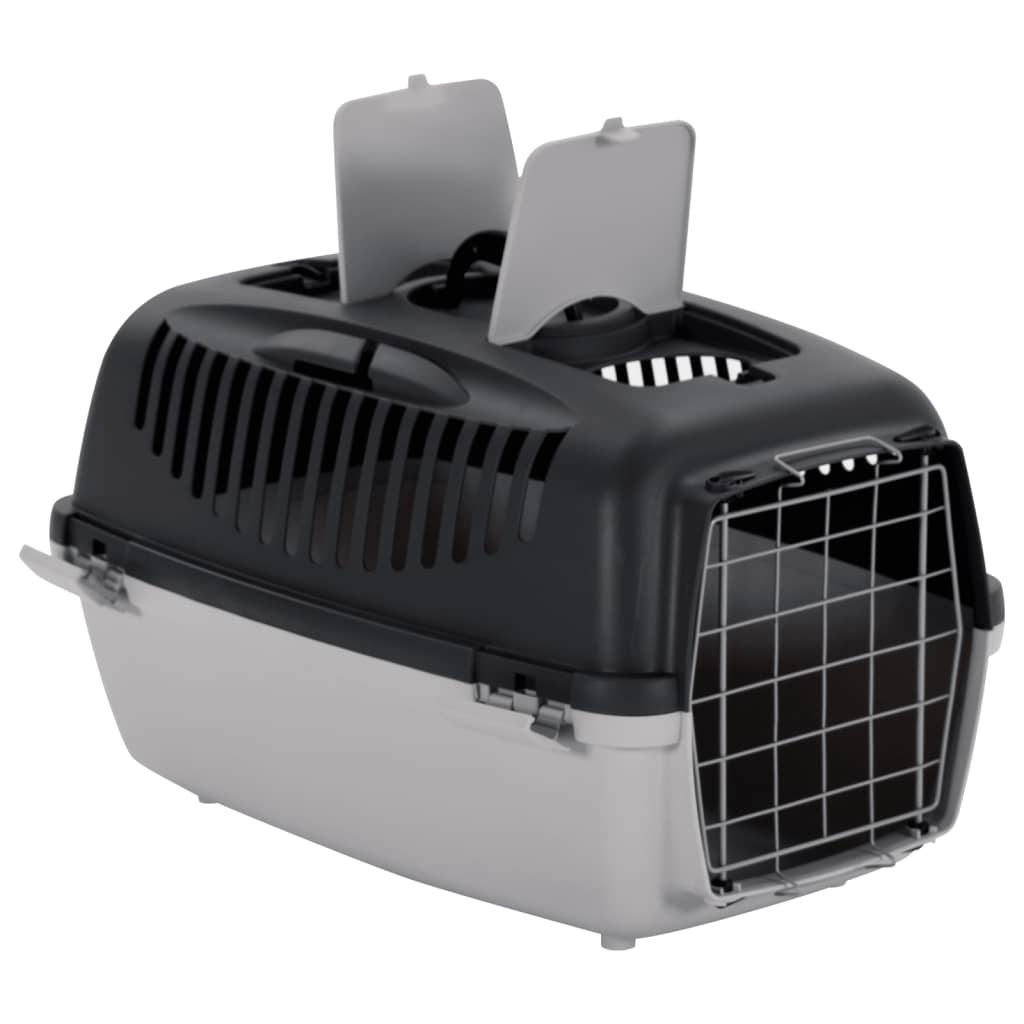 Cage de transport animaux de compagnie gris noir 61x40x38 cm PP