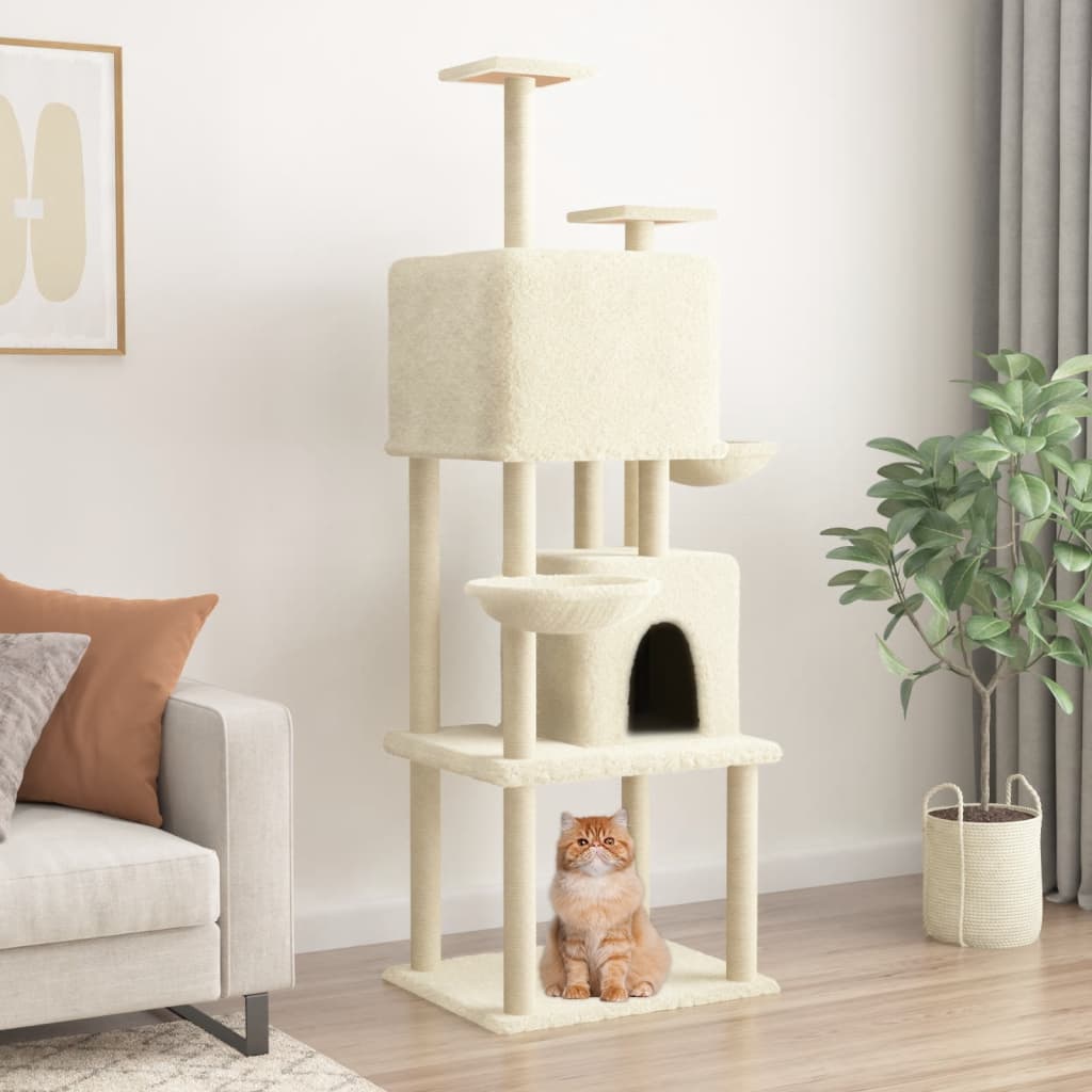 Arbre à chat avec griffoirs en sisal Crème 180 cm