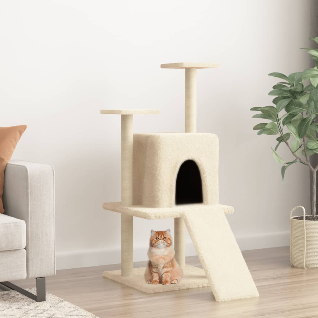 Arbre à chat avec griffoirs en sisal crème 110 cm