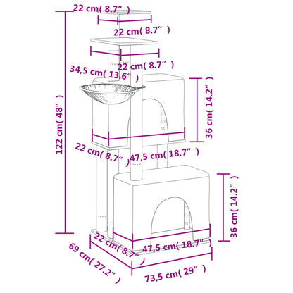 Arbre à chat avec griffoirs en sisal crème 122 cm