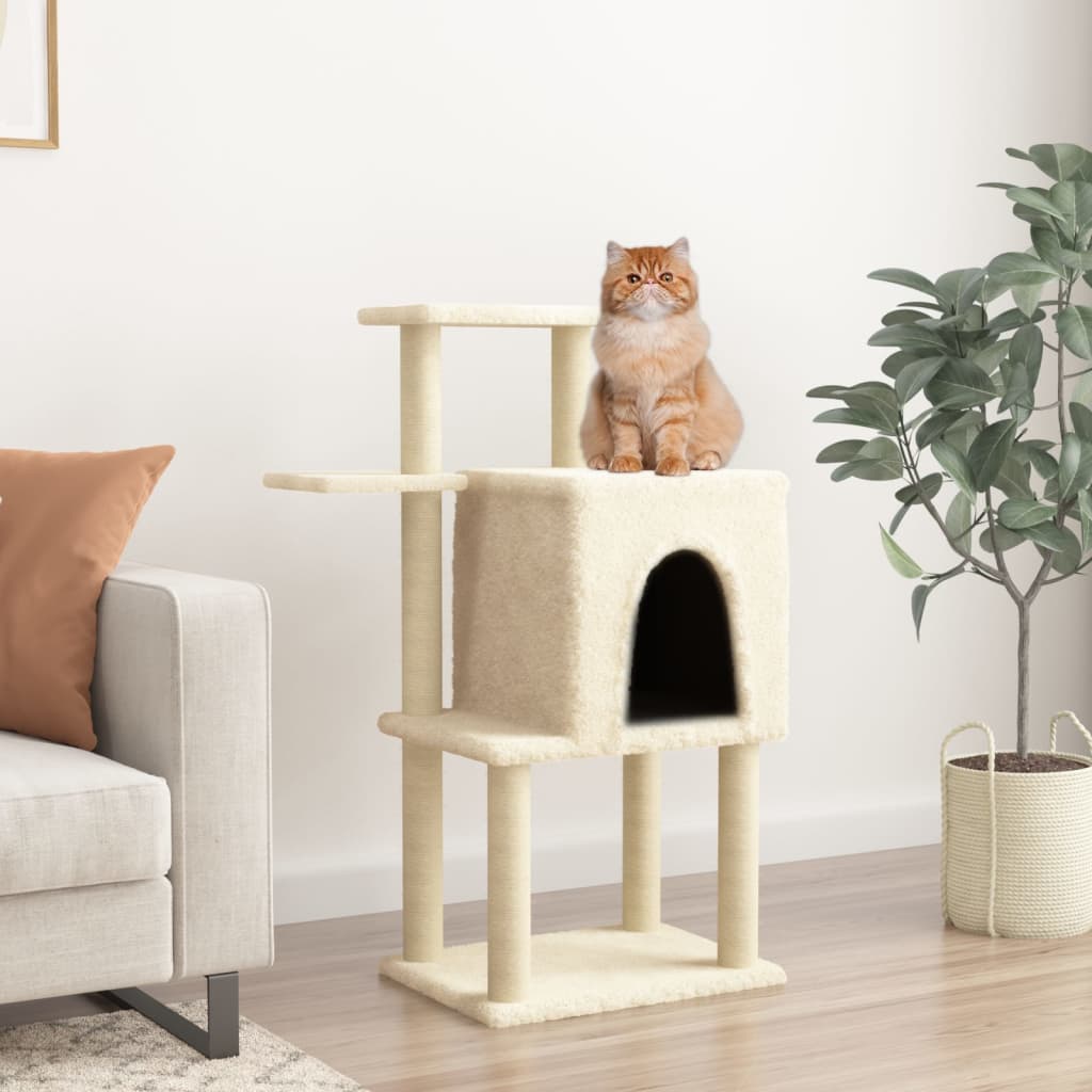 Arbre à chat avec griffoirs en sisal crème 97 cm