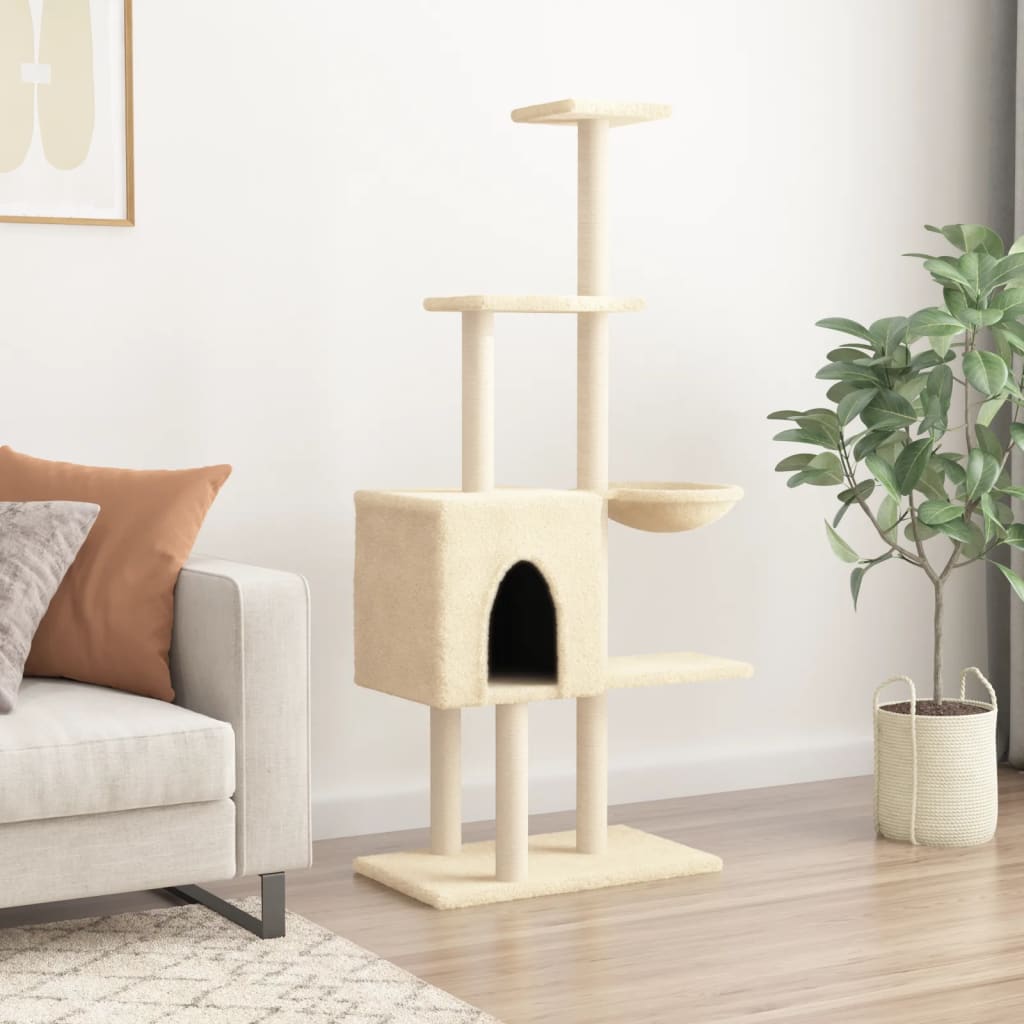 Arbre à chat avec griffoirs en sisal Crème 145 cm