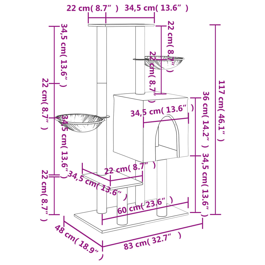 Arbre à chat avec griffoirs en sisal gris foncé 117 cm