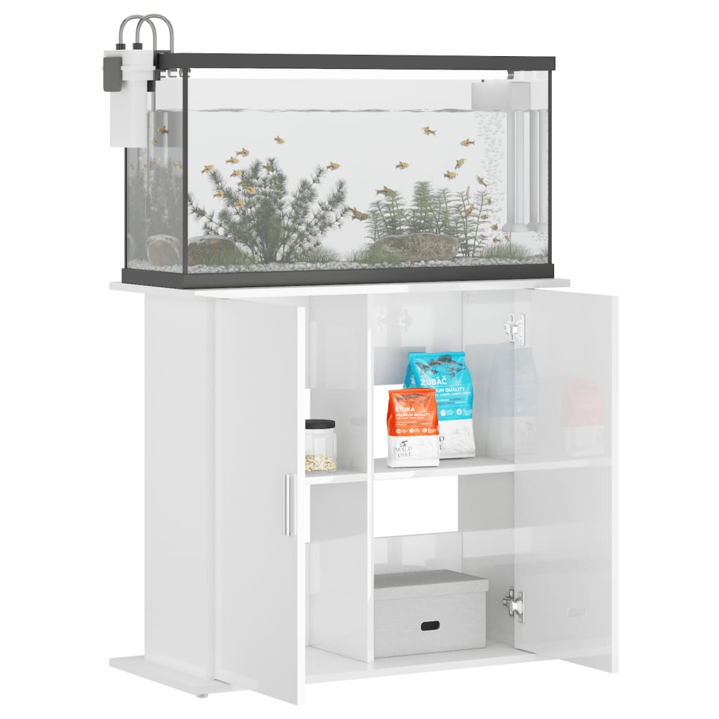 Support d'aquarium blanc brillant 81x36x73 cm bois d'ingénierie