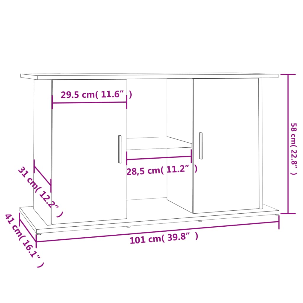 Support d'aquarium blanc brillant 101x41x58cm bois d'ingénierie