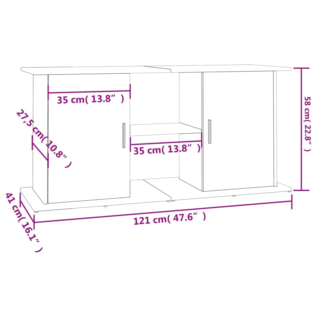 Support d'aquarium blanc brillant 121x41x58cm bois d'ingénierie