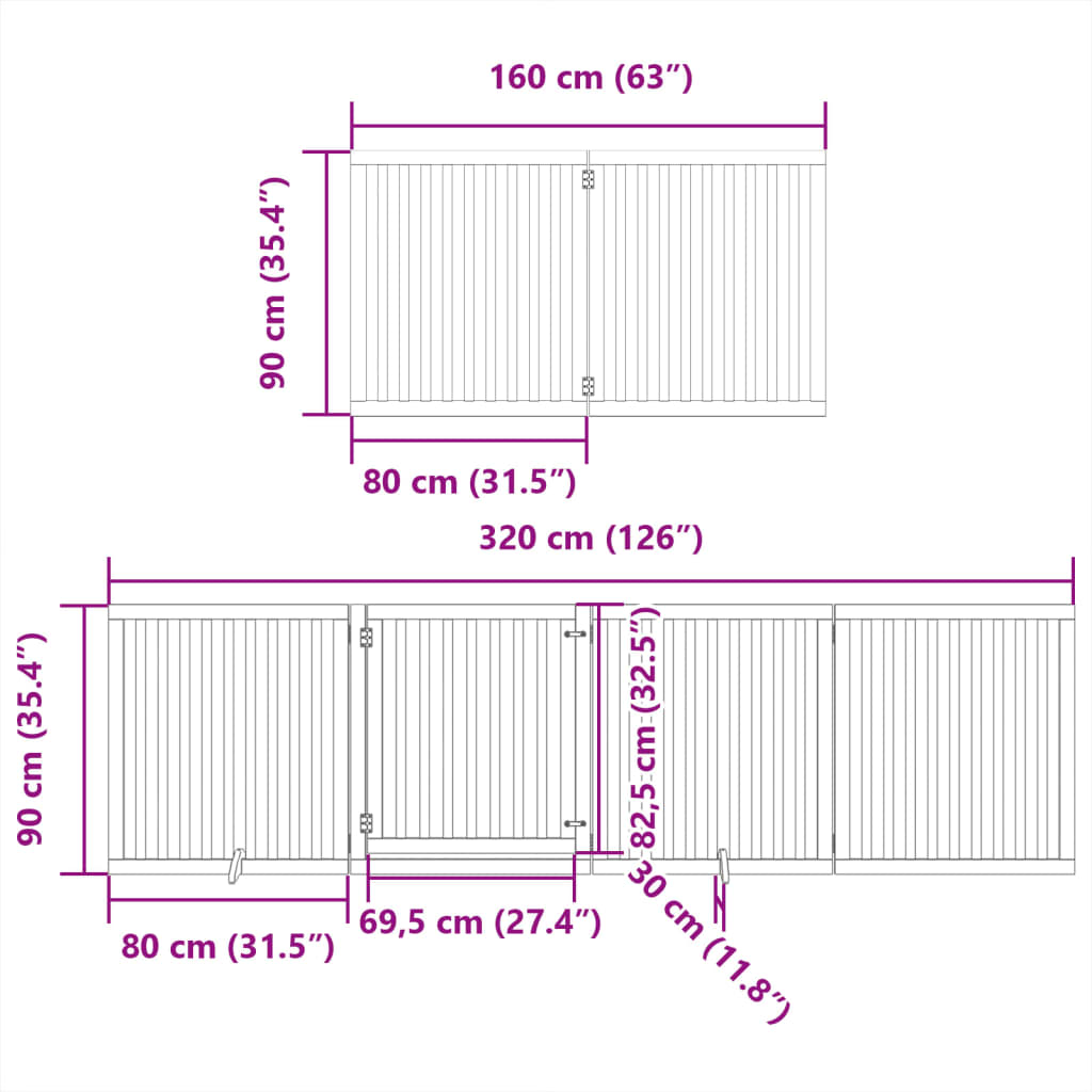 Barrière pour chien avec porte pliable 6 panneaux bois peuplier Hauteur 90cm