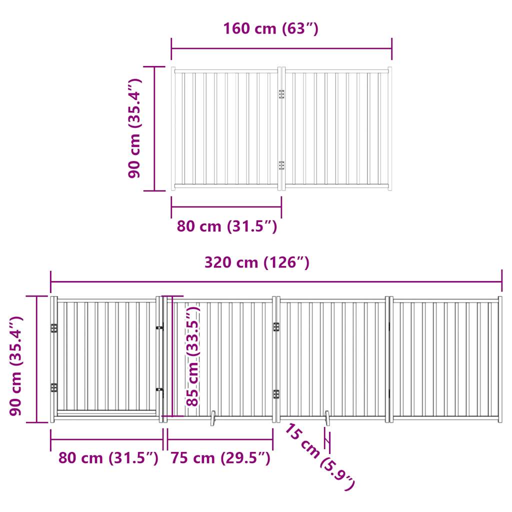 Barrière pour chien avec porte pliable 6 panneaux bois peuplier Hauteur 90cm