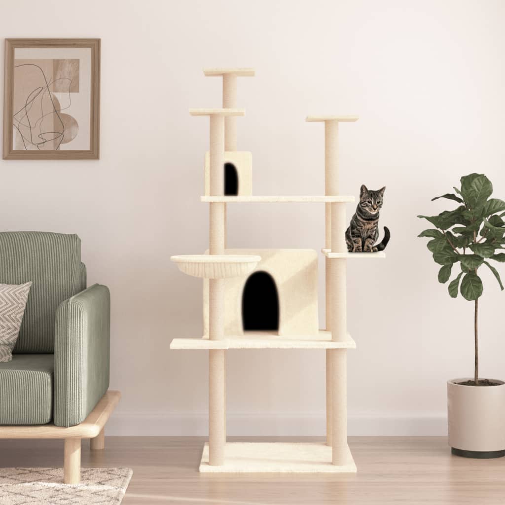 Arbre à chat avec griffoirs en sisal Crème 166 cm