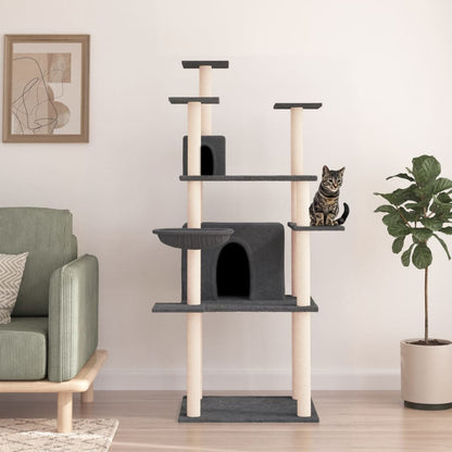 Arbre à chat avec griffoirs en sisal Gris foncé 166 cm