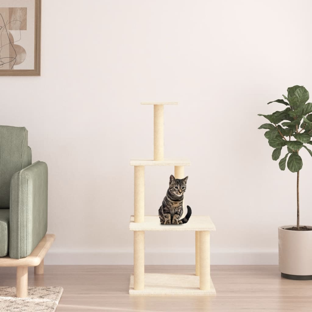 Arbre à chat avec griffoirs en sisal crème 111 cm