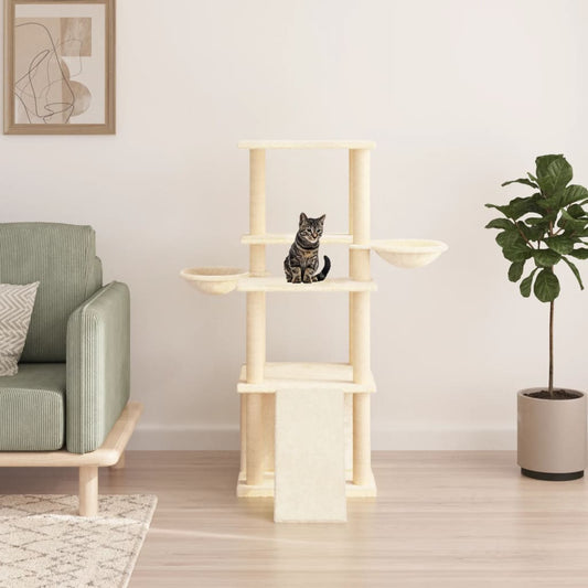 Arbre à chat avec griffoirs en sisal crème 133 cm