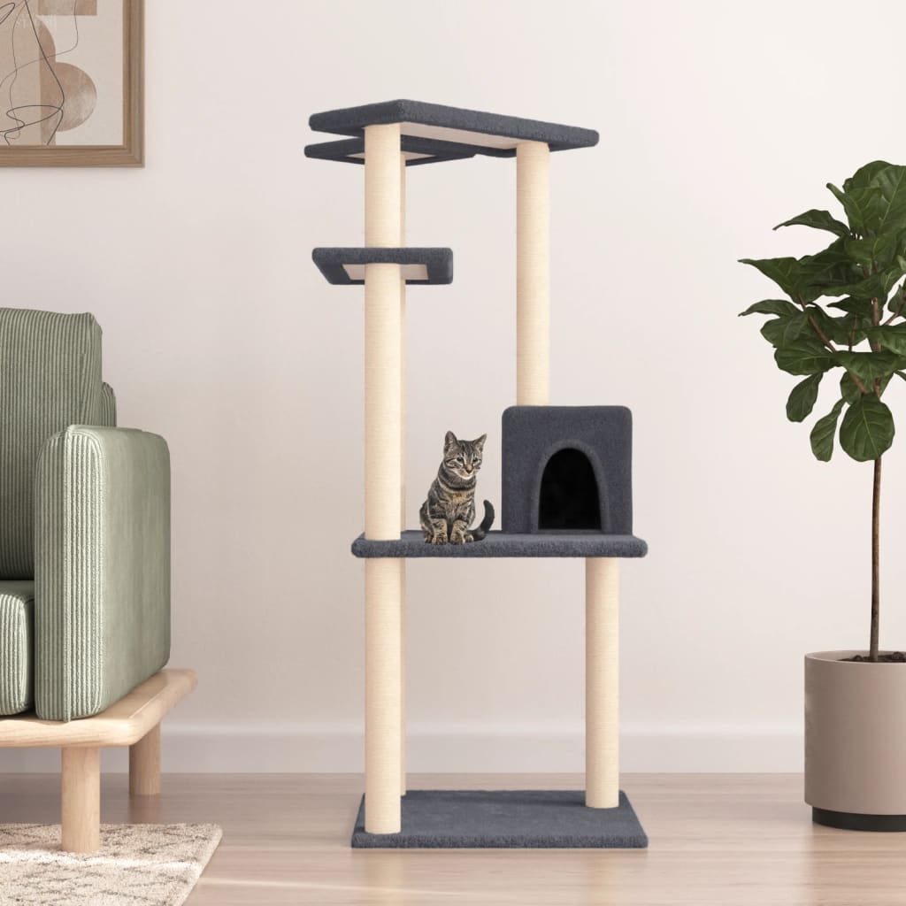 Arbre à chat avec griffoirs en sisal gris foncé 123 cm