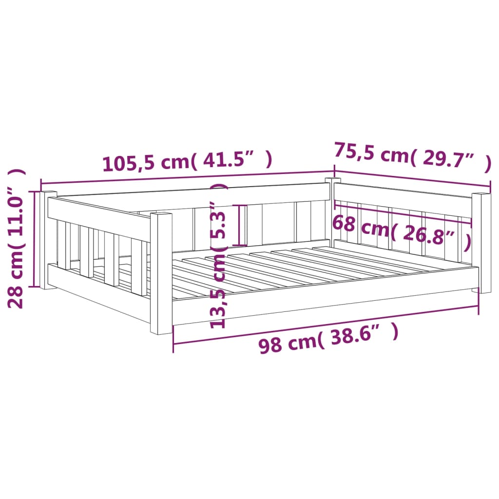 Lit pour chien 105,5x75,5x28 cm bois de pin solide