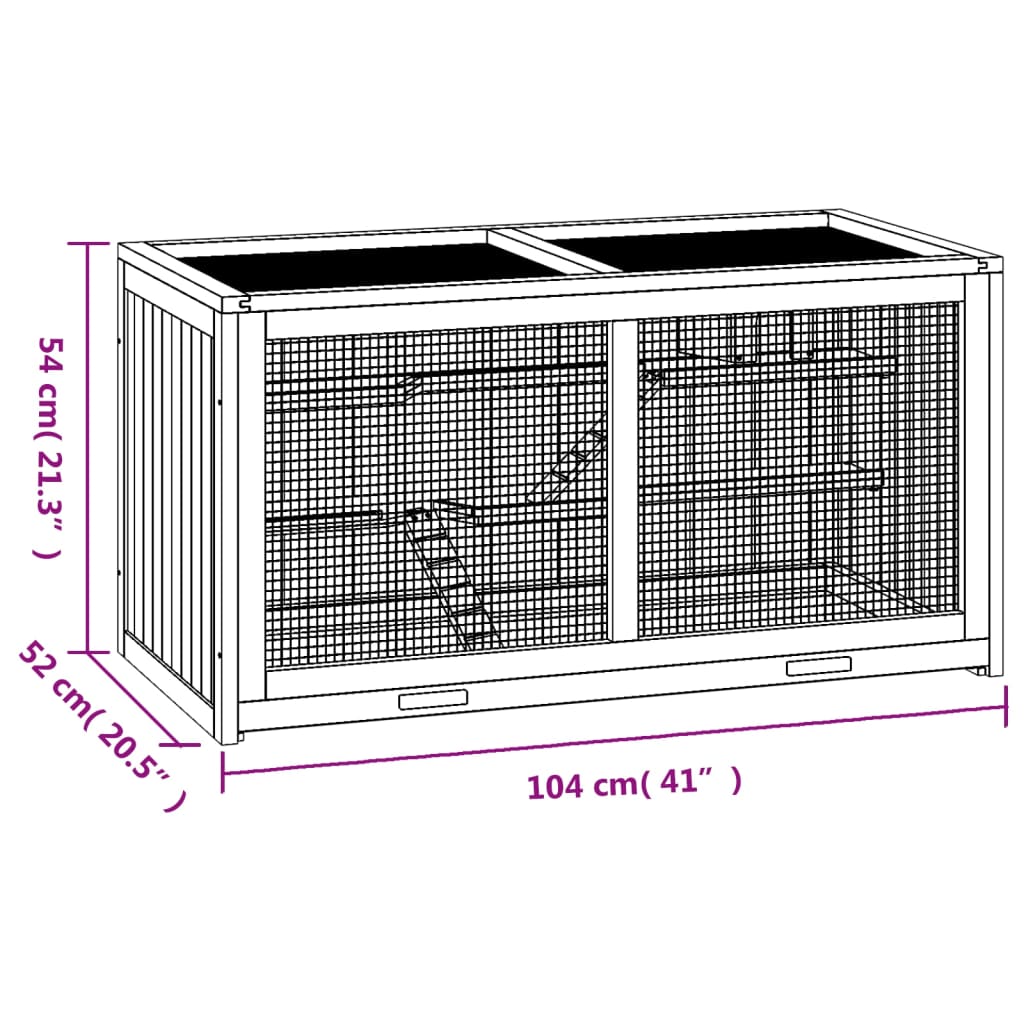 Cage à hamster 104x52x54 cm bois massif de sapin