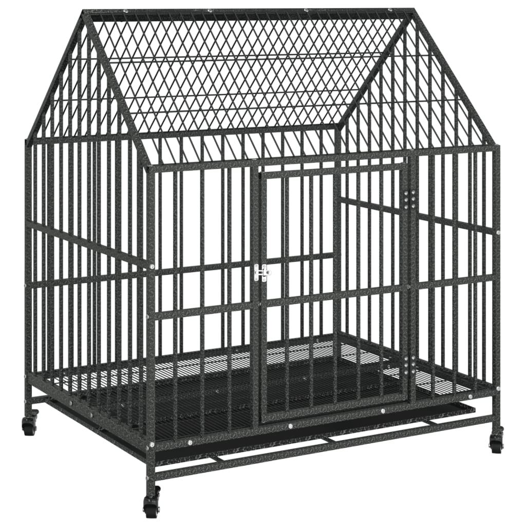 Cage pour chien avec roues noir gris acier galvanisé