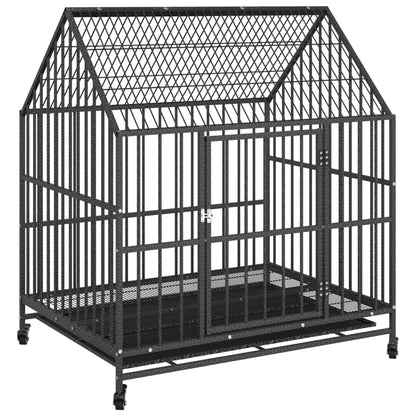 Cage pour chien avec roues noir gris acier galvanisé