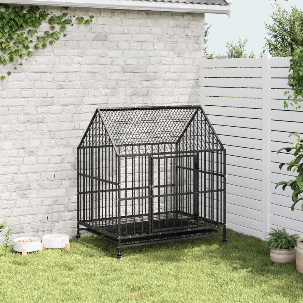 Cage pour chien avec roues noir gris acier galvanisé