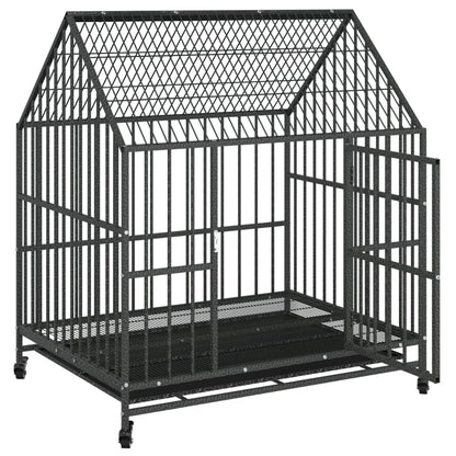 Cage pour chien avec roues noir gris acier galvanisé