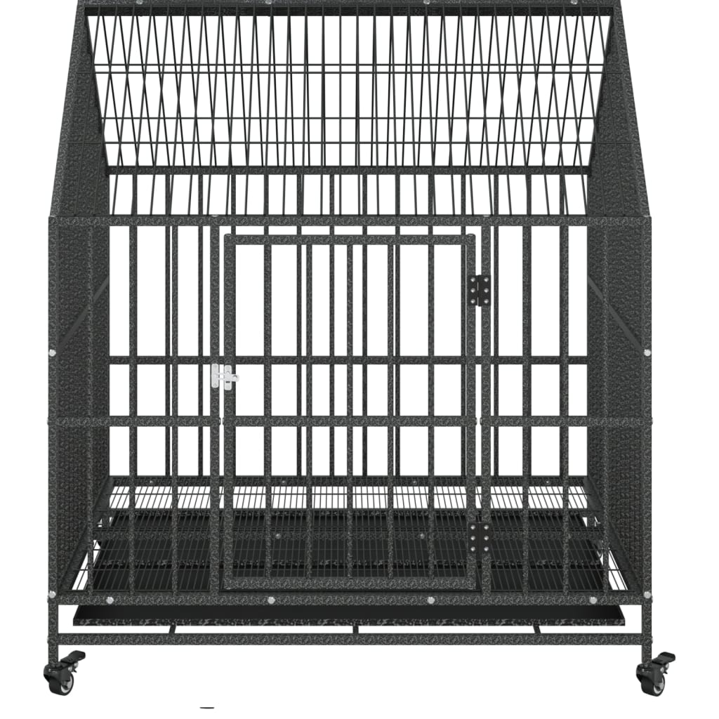 Cage pour chien avec roues noir gris acier galvanisé