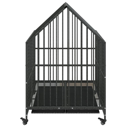 Cage pour chien avec roues noir gris acier galvanisé