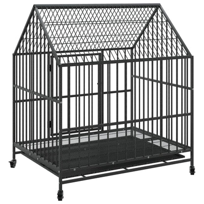 Cage pour chien avec roues noir gris acier galvanisé