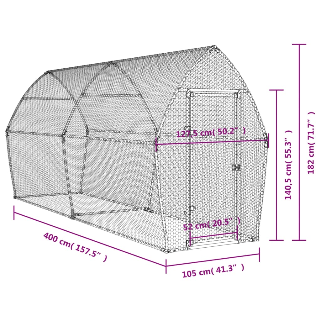 Cage pour poules argenté 400x105x182 cm acier galvanisé