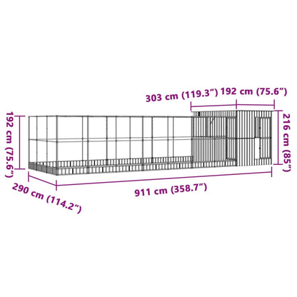 Volière avec extension argenté 911x303x216 cm acier