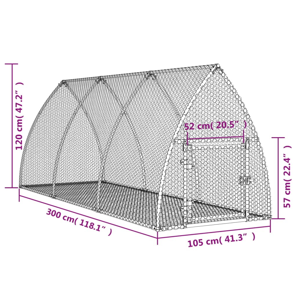 Clapier argenté 300x105x120 cm acier galvanisé